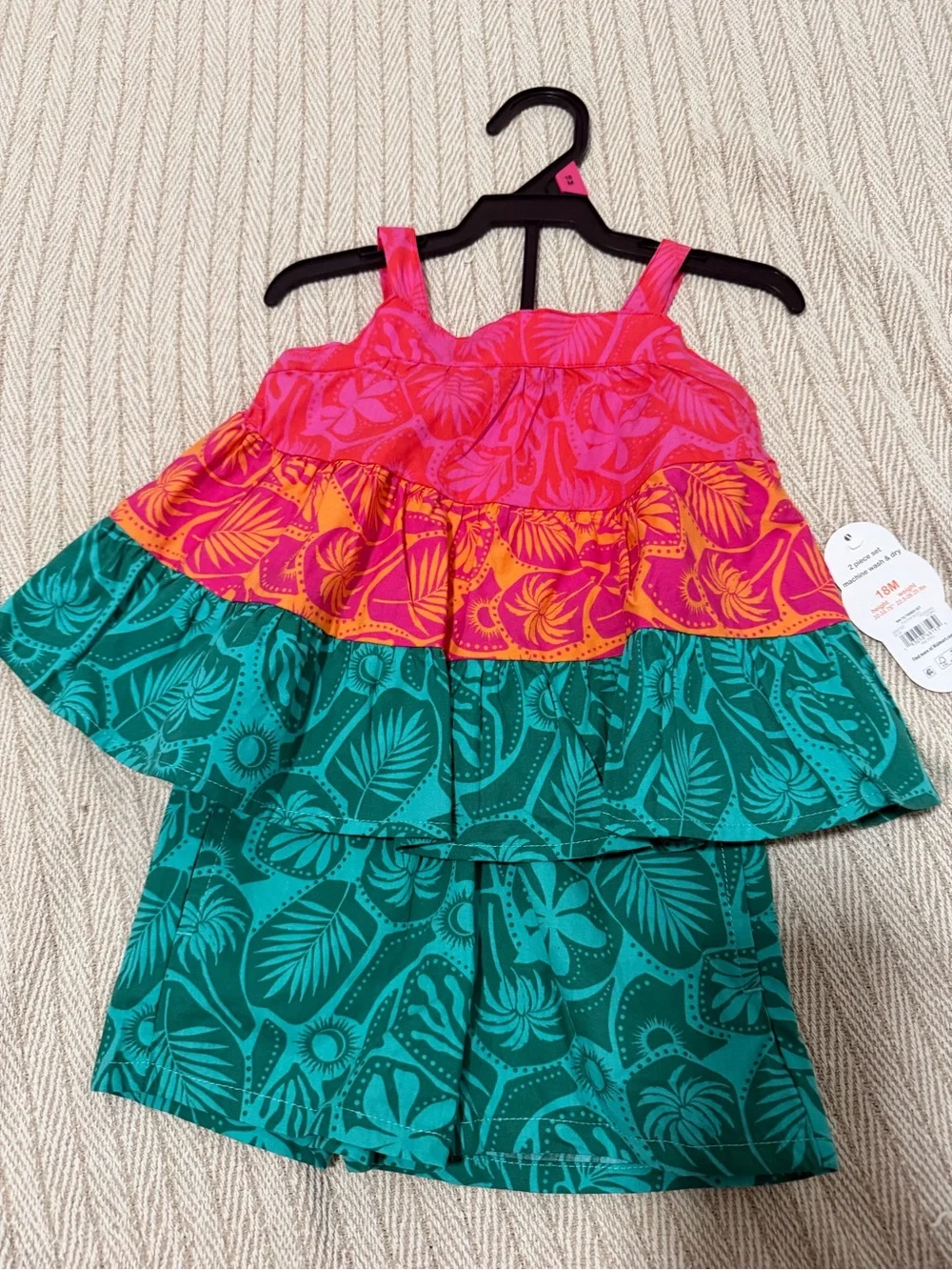 wonder nation Pink/Orange/Green Tiered Tropical Tank & Skort Set